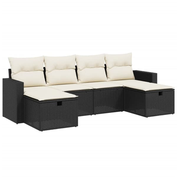 vidaXL sofasæt til haven 6 dele med hynder polyrattan sort