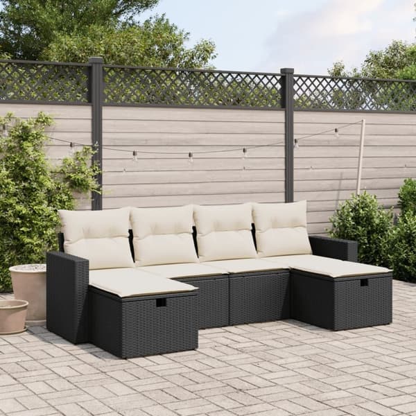 vidaXL sofasæt til haven 6 dele med hynder polyrattan sort