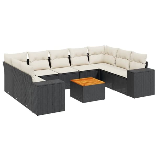 vidaXL sofasæt til haven 10 dele med hynder polyrattan sort