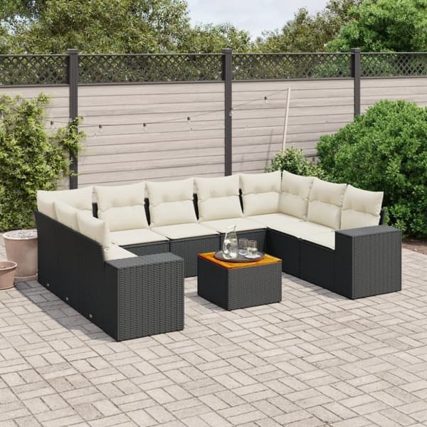 vidaXL sofasæt til haven 10 dele med hynder polyrattan sort