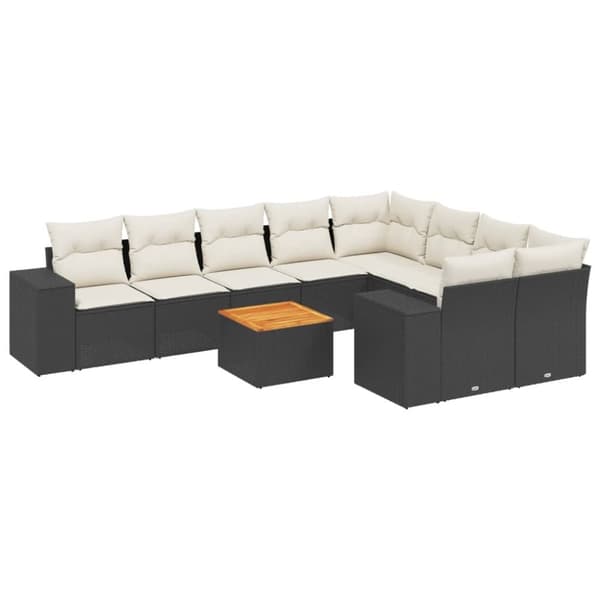 vidaXL sofasæt til haven 10 dele med hynder polyrattan sort