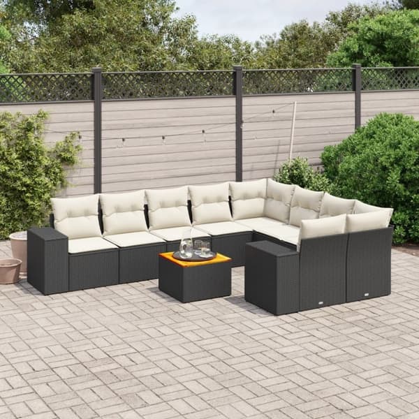vidaXL sofasæt til haven 10 dele med hynder polyrattan sort