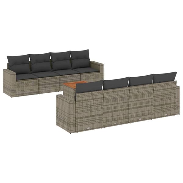 vidaXL sofasæt til haven 9 dele med hynder polyrattan grå
