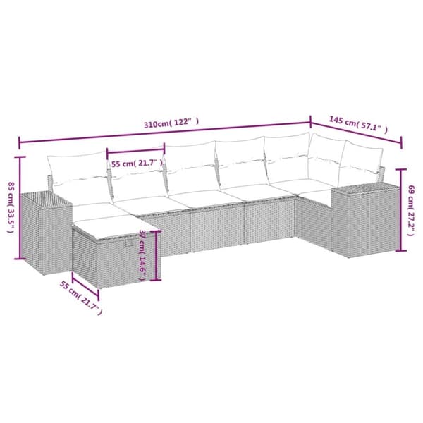vidaXL sofasæt til haven 7 dele med hynder polyrattan sort