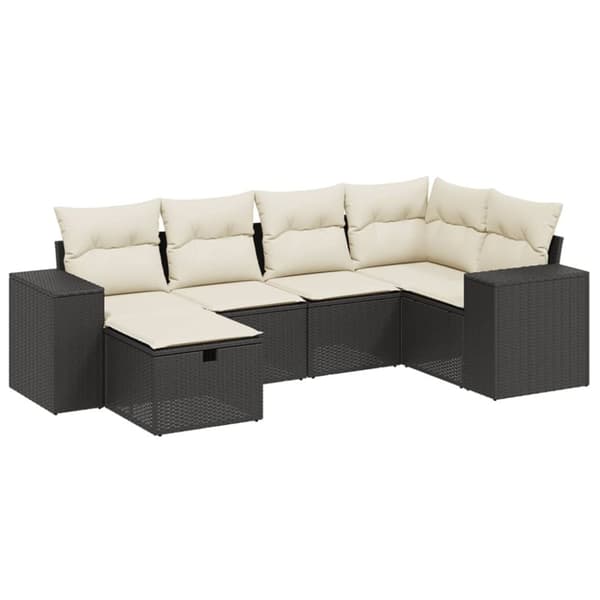 vidaXL sofasæt til haven 6 dele med hynder polyrattan sort