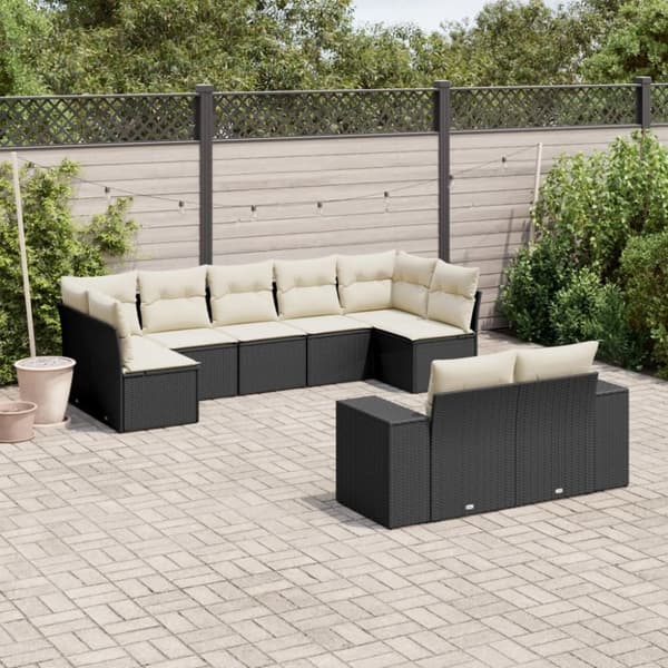 vidaXL sofasæt til haven 9 dele med hynder polyrattan sort