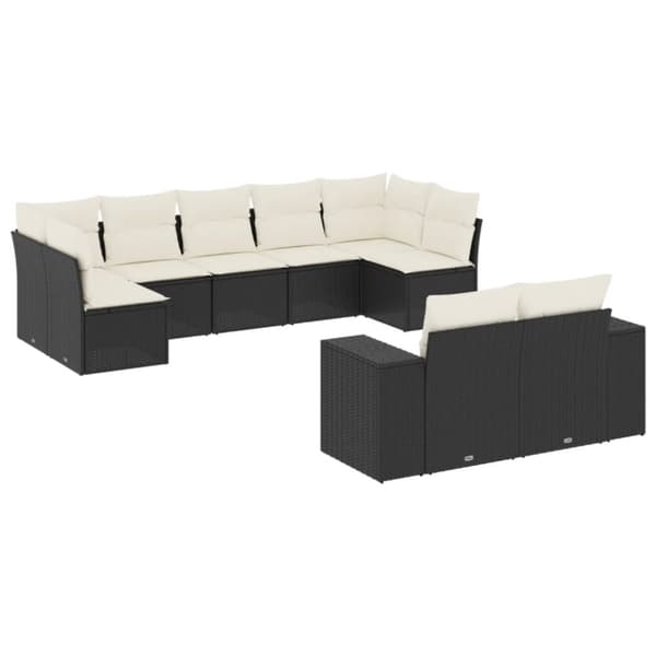vidaXL sofasæt til haven 9 dele med hynder polyrattan sort