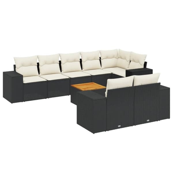 vidaXL sofasæt til haven 9 dele med hynder polyrattan sort