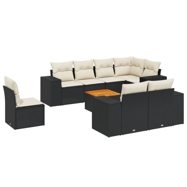 vidaXL sofasæt til haven 9 dele med hynder polyrattan sort