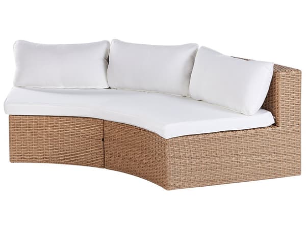 Hage loungesett Sand Beige PE Rotting U-formet 9-seters sofa Oppbevaringsboks Rundt bord Hvite puter Samtalesett for utendørsbruk