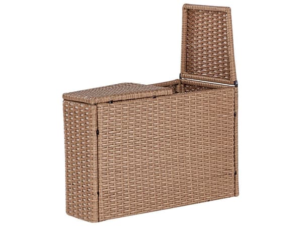 Hage loungesett Sand Beige PE Rotting U-formet 9-seters sofa Oppbevaringsboks Rundt bord Hvite puter Samtalesett for utendørsbruk