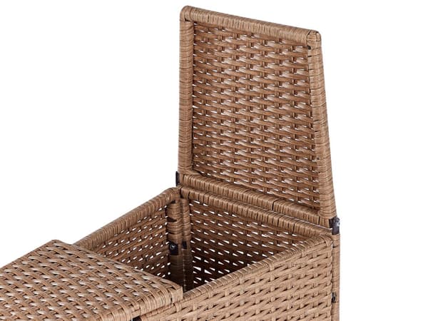 Hage loungesett Sand Beige PE Rotting U-formet 9-seters sofa Oppbevaringsboks Rundt bord Hvite puter Samtalesett for utendørsbruk