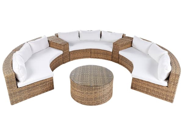 Loungegrupp Guldbrun Konstrotting U-formad 9-sits Vita Kuddar med Bord Utomhus