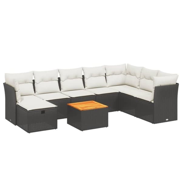 vidaXL sofasæt til haven 9 dele med hynder polyrattan sort