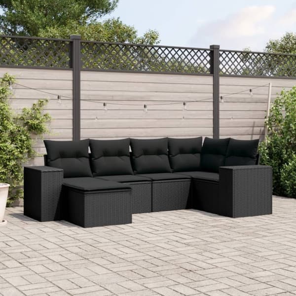 vidaXL sofasæt til haven 6 dele med hynder polyrattan sort