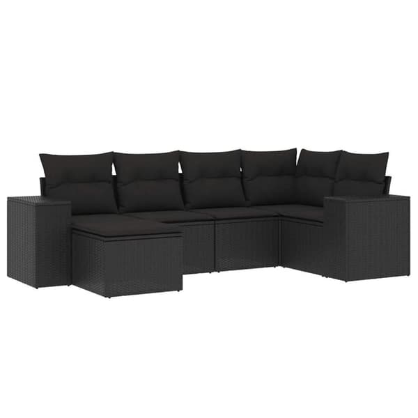vidaXL sofasæt til haven 6 dele med hynder polyrattan sort