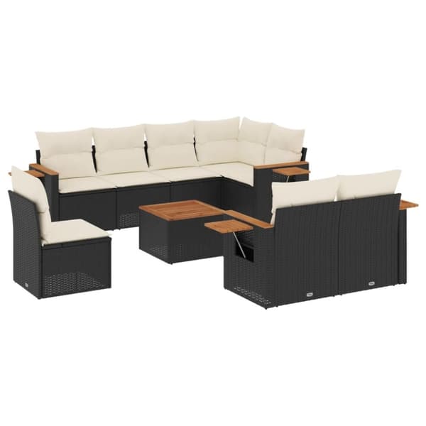 vidaXL sofasæt til haven 9 dele med hynder polyrattan sort