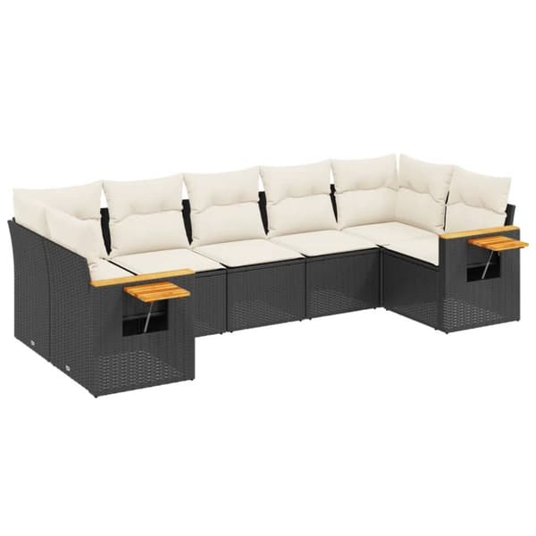 vidaXL sofasæt til haven 7 dele med hynder polyrattan sort