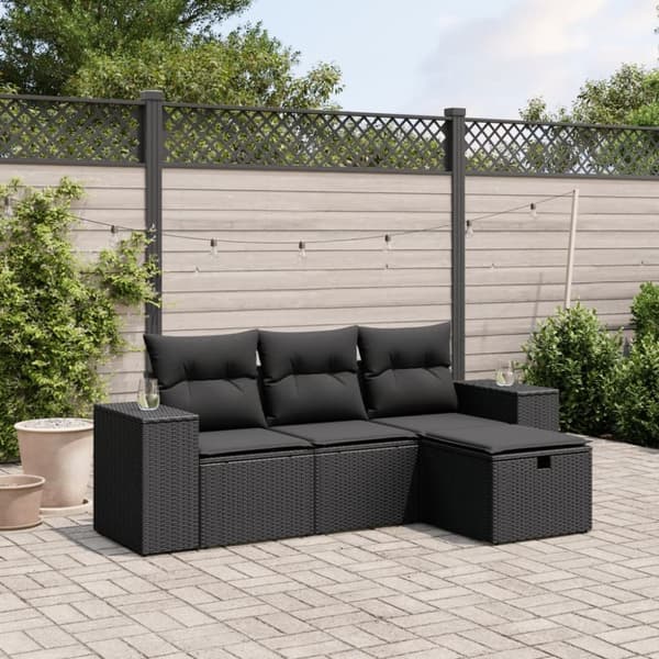 vidaXL sofasæt til haven 4 dele med hynder polyrattan sort