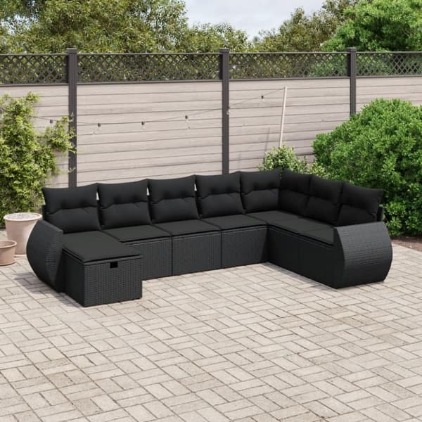 vidaXL sofasæt til haven 8 dele med hynder polyrattan sort