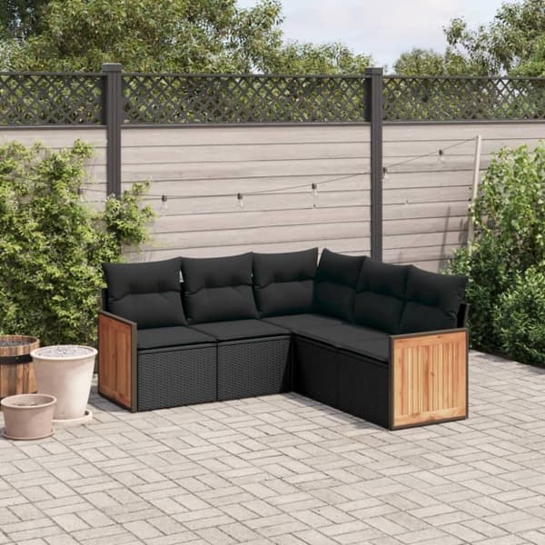 vidaXL sofasæt til haven 5 dele med hynder polyrattan sort
