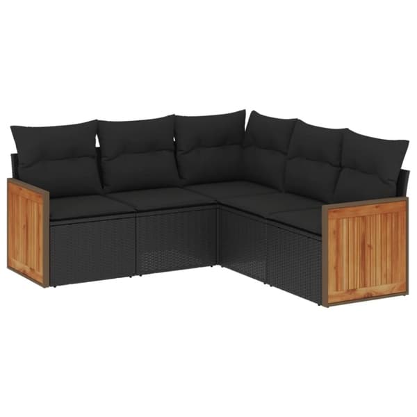 vidaXL sofasæt til haven 5 dele med hynder polyrattan sort