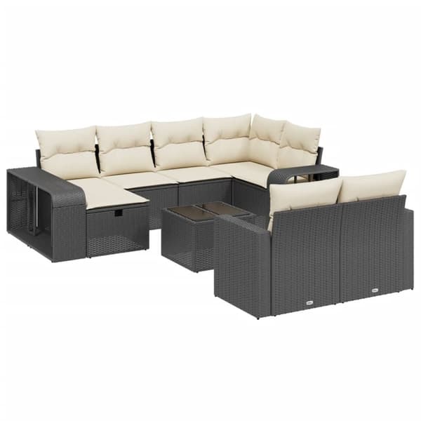 vidaXL sofasæt til haven 11 dele med hynder polyrattan sort