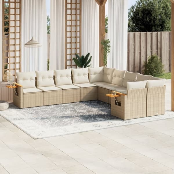 vidaXL sofasæt til haven 10 dele med hynder polyrattan beige