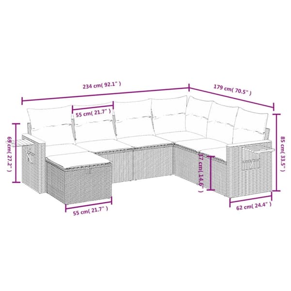 vidaXL sofasæt til haven 7 dele med hynder polyrattan sort