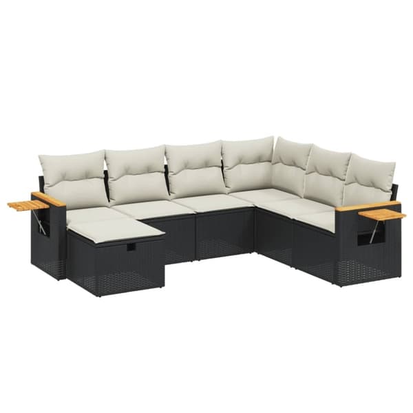vidaXL sofasæt til haven 7 dele med hynder polyrattan sort