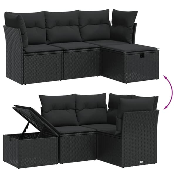 vidaXL sofasæt til haven 4 dele med hynder polyrattan sort