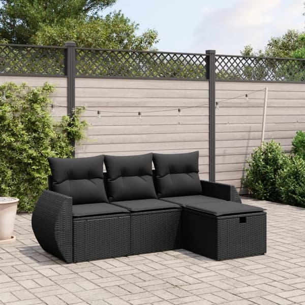vidaXL sofasæt til haven 4 dele med hynder polyrattan sort