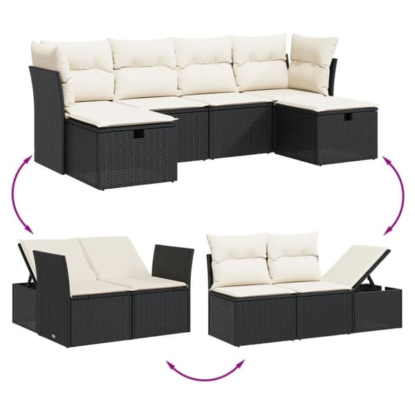 vidaXL sofasæt til haven 6 dele med hynder polyrattan sort