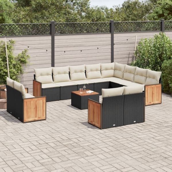 vidaXL sofasæt til haven 13 dele med hynder polyrattan sort