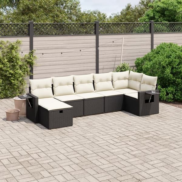 vidaXL sofasæt til haven 7 dele med hynder polyrattan sort