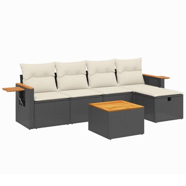 vidaXL Loungegrupp med dynor 6 delar svart konstrotting