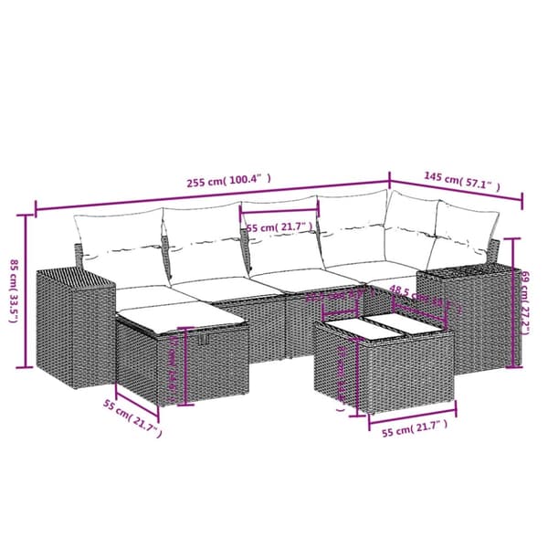 vidaXL sofasæt til haven 7 dele med hynder polyrattan sort