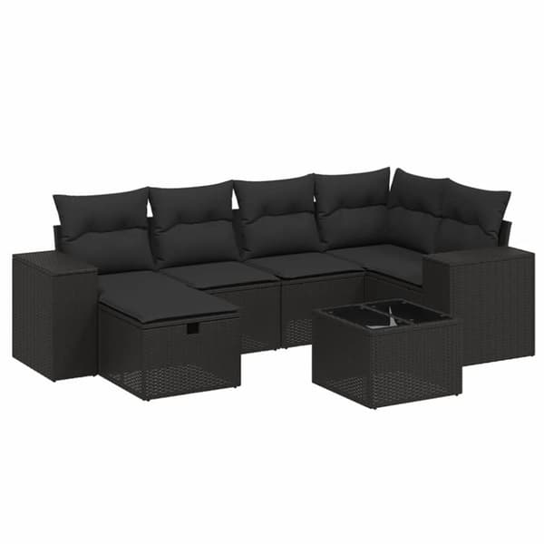 vidaXL sofasæt til haven 7 dele med hynder polyrattan sort