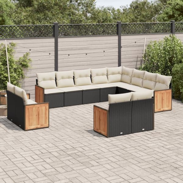 vidaXL sofasæt til haven 12 dele med hynder polyrattan sort