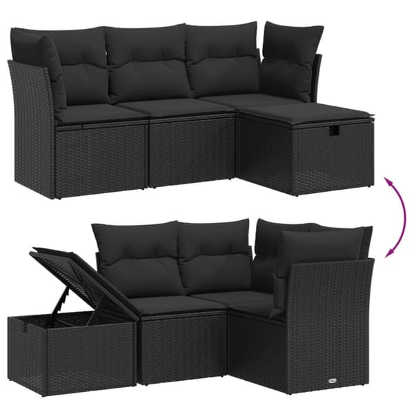 vidaXL sofasæt til haven 4 dele med hynder polyrattan sort