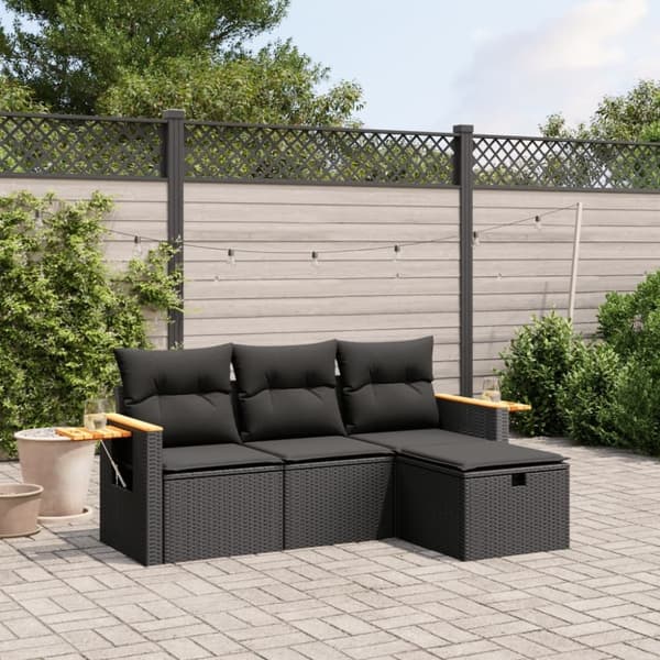 vidaXL sofasæt til haven 4 dele med hynder polyrattan sort