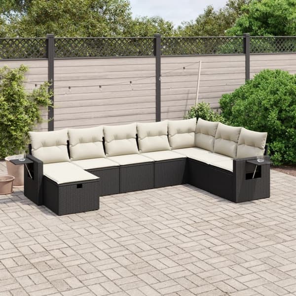 vidaXL sofasæt til haven 8 dele med hynder polyrattan sort