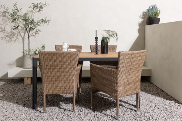 Break hagesett bord 90x150cm natur, 4 stoler Malina natur.