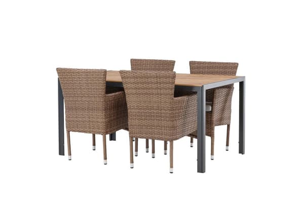 Break hagesett bord 90x150cm natur, 4 stoler Malina natur.