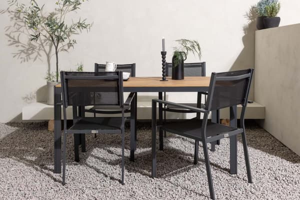 Break hagesett bord 90x150cm natur, 4 stoler Copacabana svart.