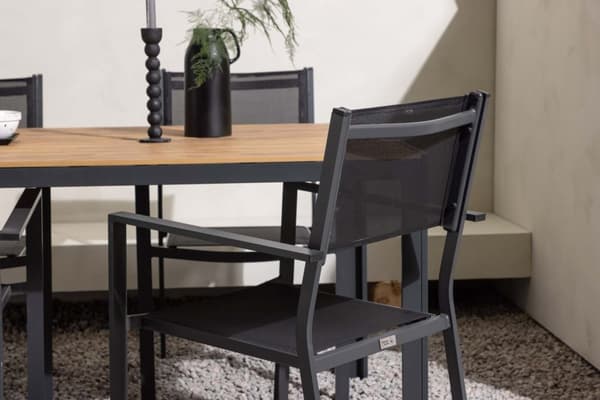 Break hagesett bord 90x150cm natur, 4 stoler Copacabana svart.