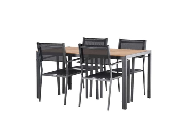 Break hagesett bord 90x150cm natur, 4 stoler Copacabana svart.