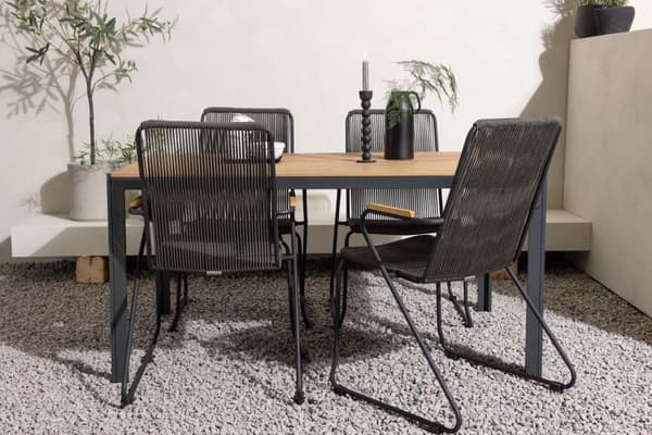 Break hagesett bord 90x150cm natur, 4 stoler Bois svart.