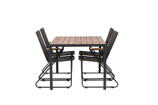 Break hagesett bord 90x150cm natur, 4 stoler Bois svart.