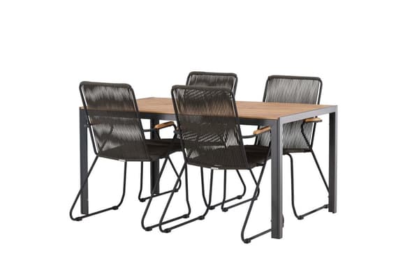 Break hagesett bord 90x150cm natur, 4 stoler Bois svart.